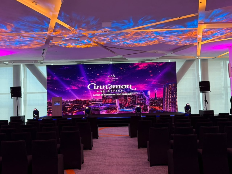 Product launch with an LED wall, moving lights and speaker stacks